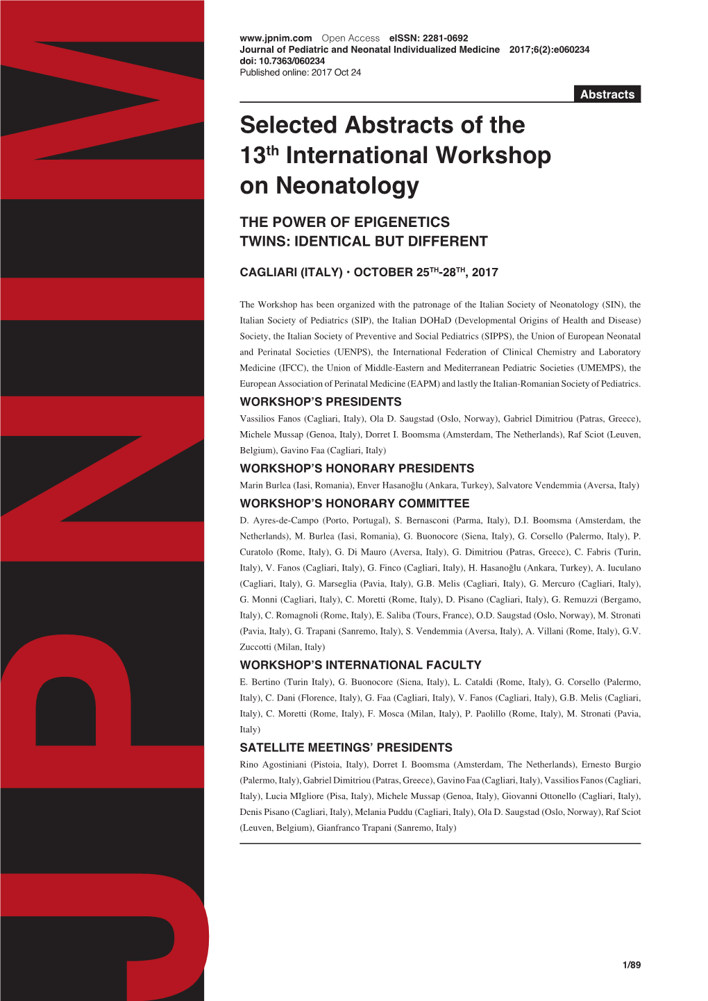 Selected Abstracts of the 13Th International Workshop on Neonatology