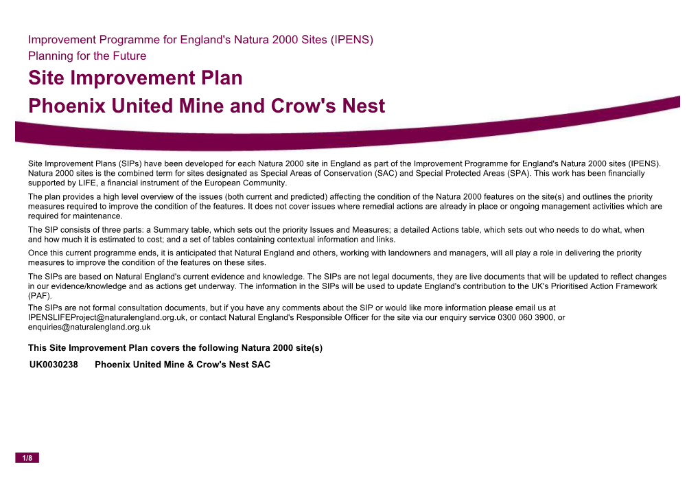 Site Improvement Plan Phoenix United Mine and Crow's Nest