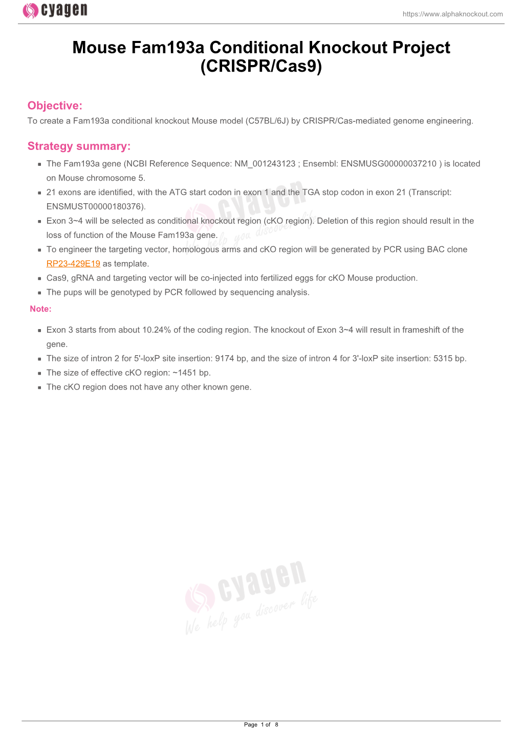 Mouse Fam193a Conditional Knockout Project (CRISPR/Cas9)