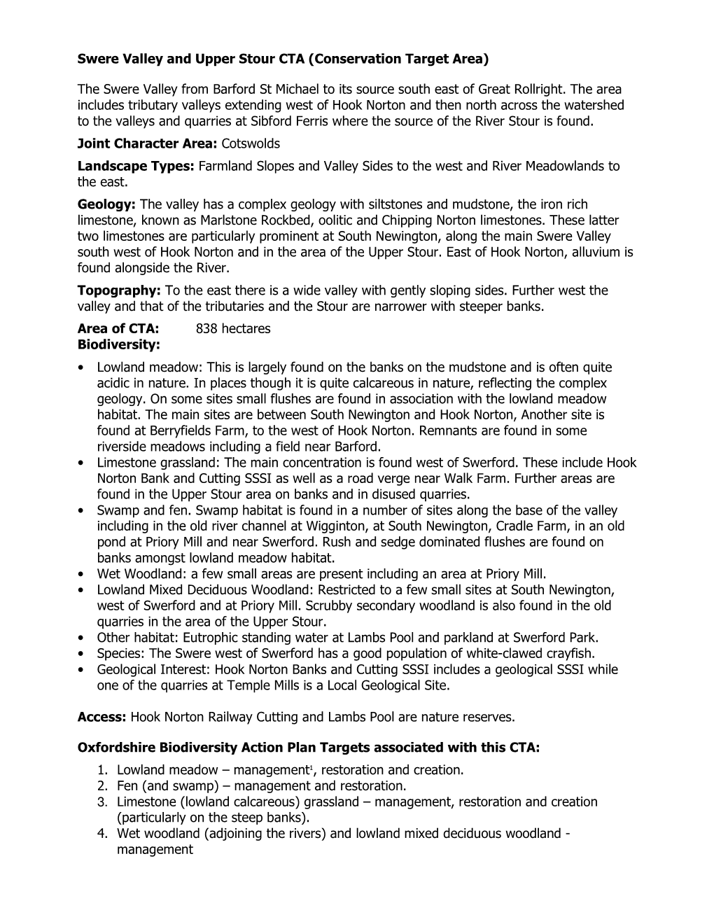 Swere Valley and Upper Stour CTA (Conservation Target Area)