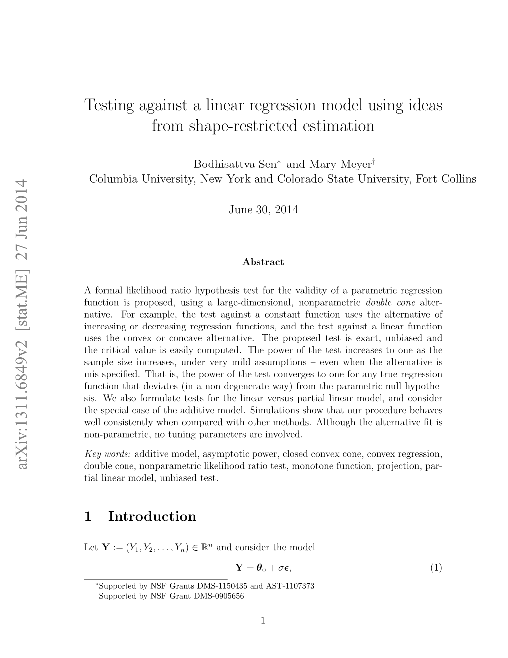 Testing Against a Linear Regression Model Using Ideas from Shape-Restricted Estimation