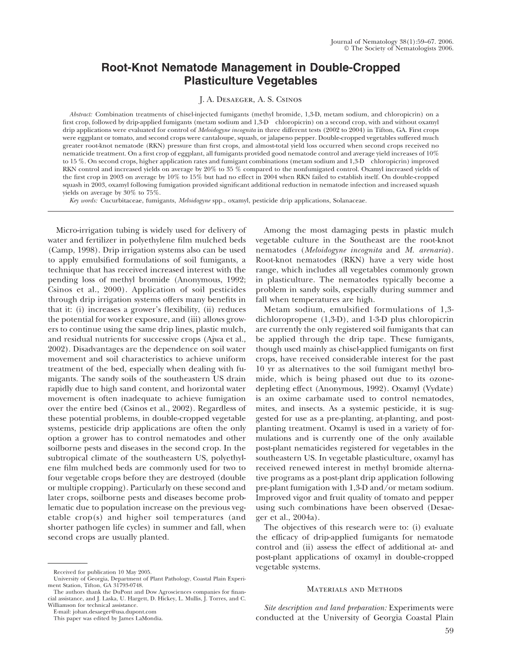 Root-Knot Nematode Management in Double-Cropped Plasticulture Vegetables