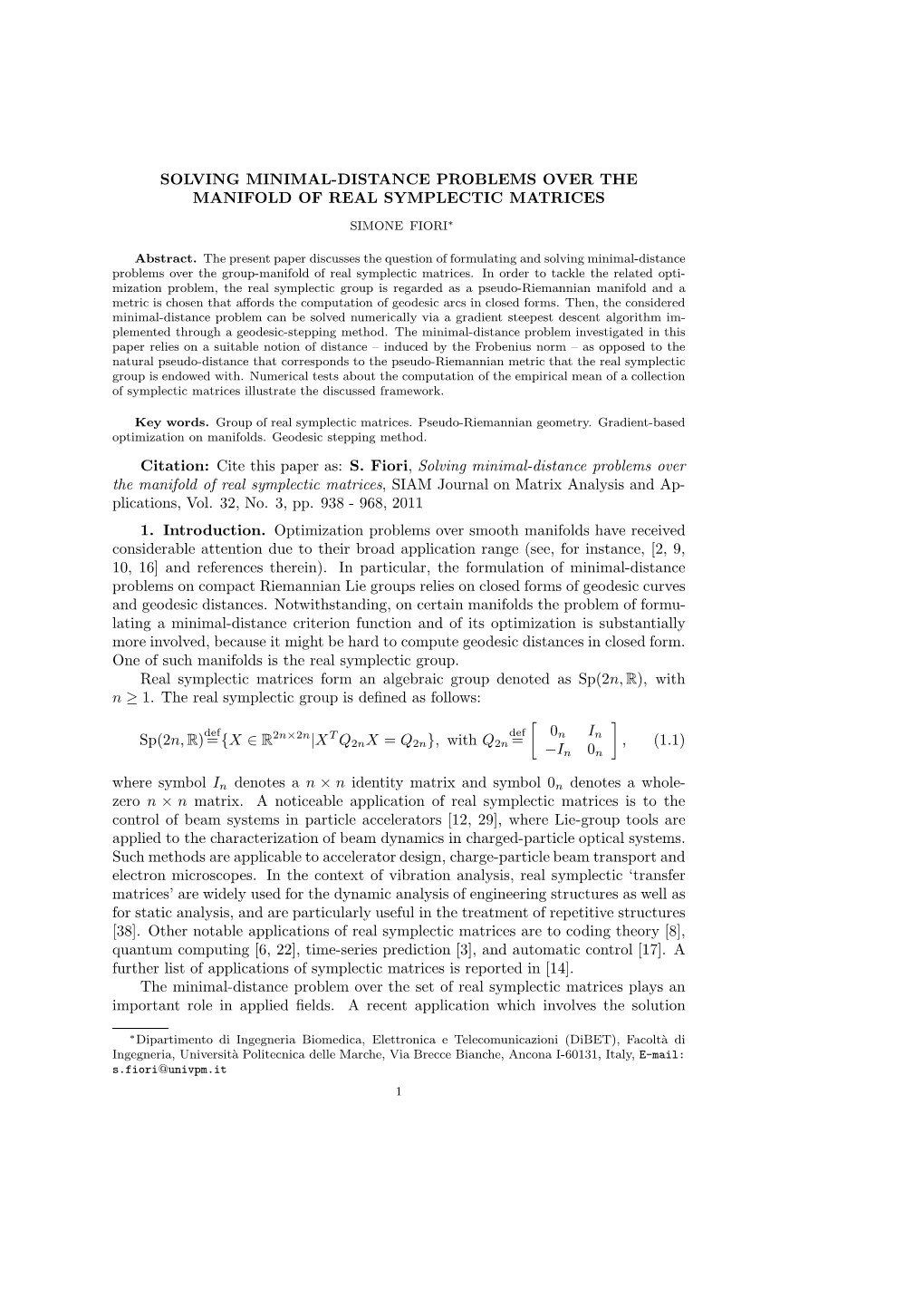 Solving Minimal-Distance Problems Over the Manifold of Real Symplectic Matrices
