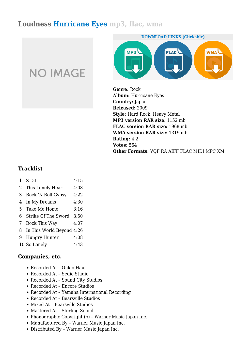 Loudness Hurricane Eyes Mp3, Flac, Wma