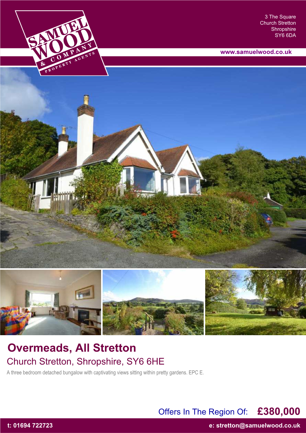 Overmeads, All Stretton Church Stretton, Shropshire, SY6 6HE a Three Bedroom Detached Bungalow with Captivating Views Sitting Within Pretty Gardens