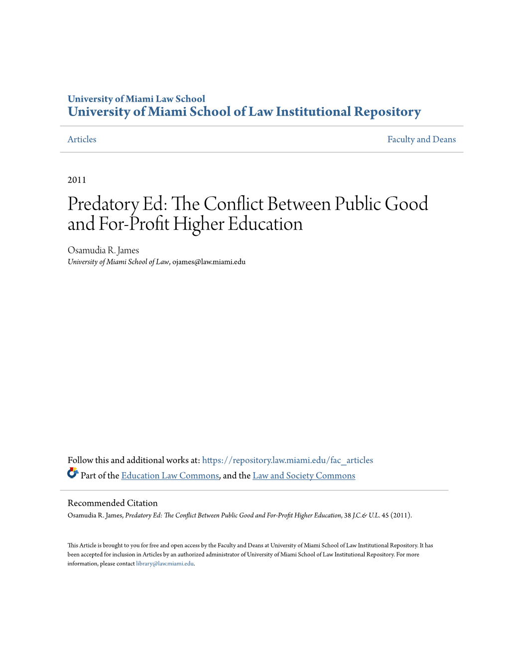 Predatory Ed: the Conflict Between Public Good and For-Profit Higher Education