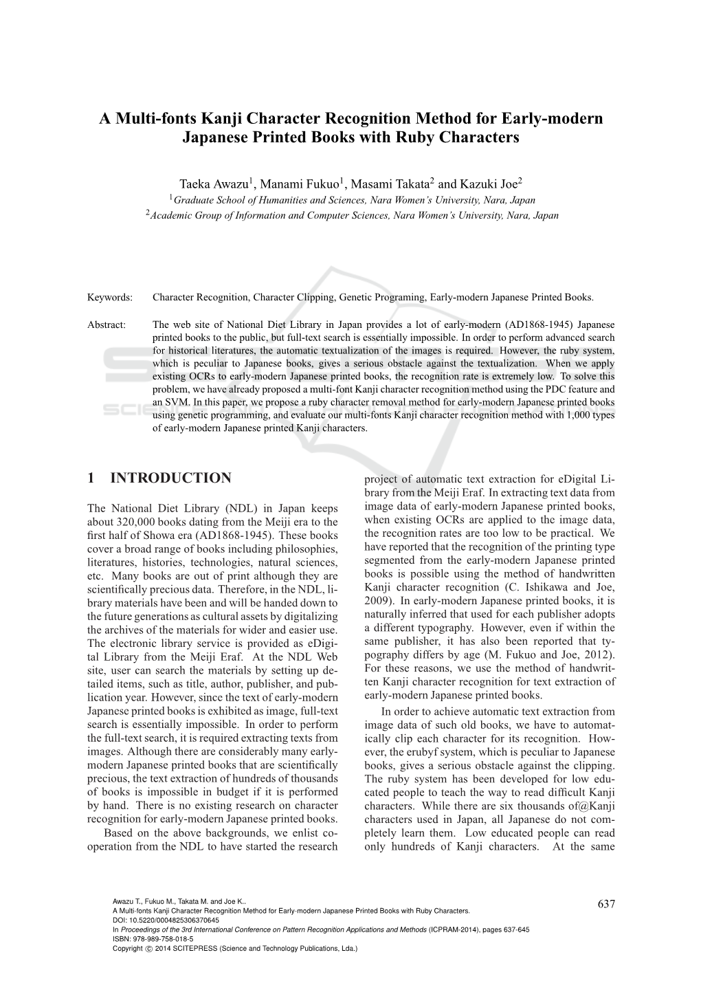 A Multi-Fonts Kanji Character Recognition Method for Early-Modern Japanese Printed Books with Ruby Characters