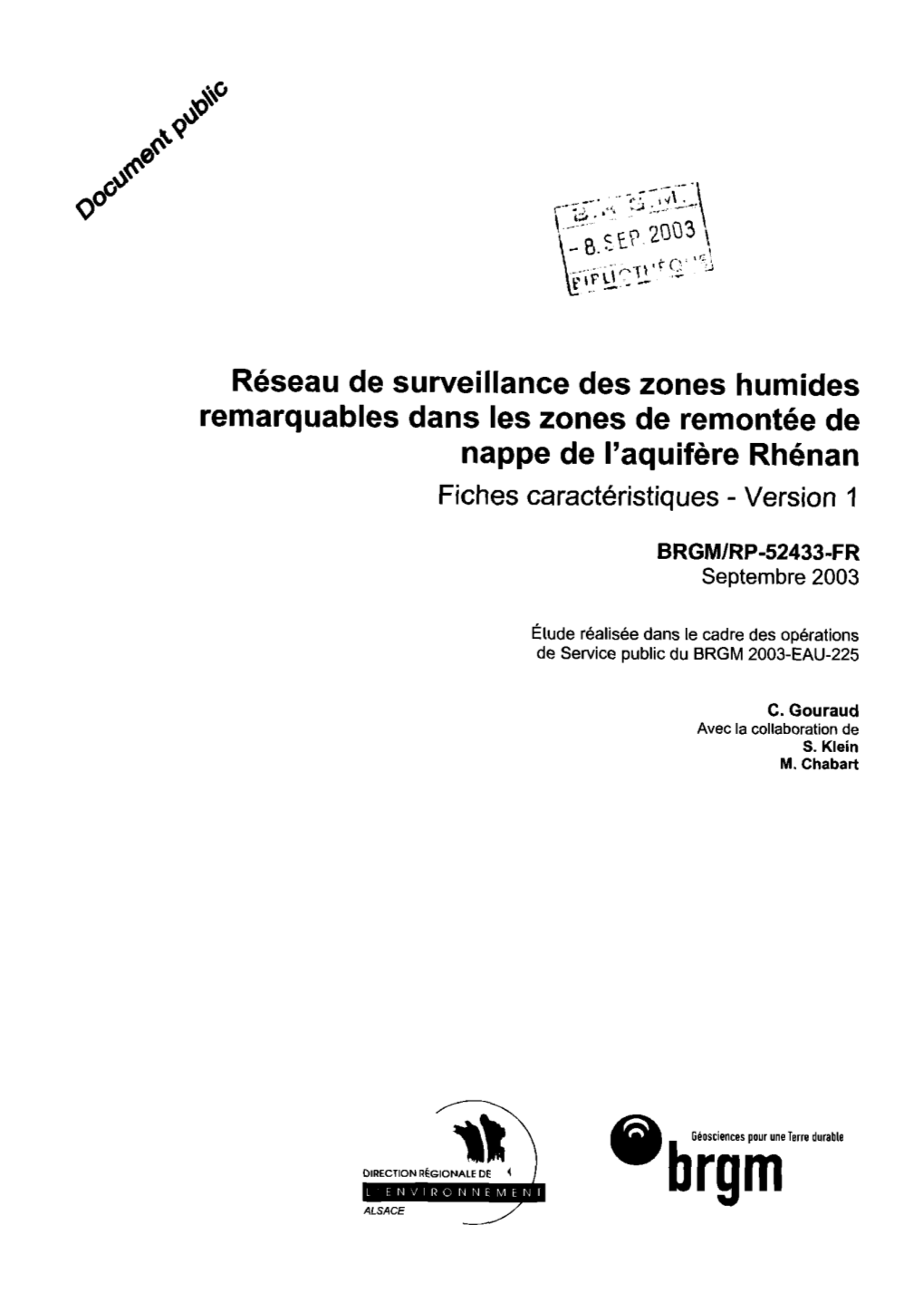 Réseau De Surveillance Des Zones Humides Remarquables Dans Les Zones De Remontée De Nappe De L'aquifère Rhénan Fiches Caractéristiques - Version 1