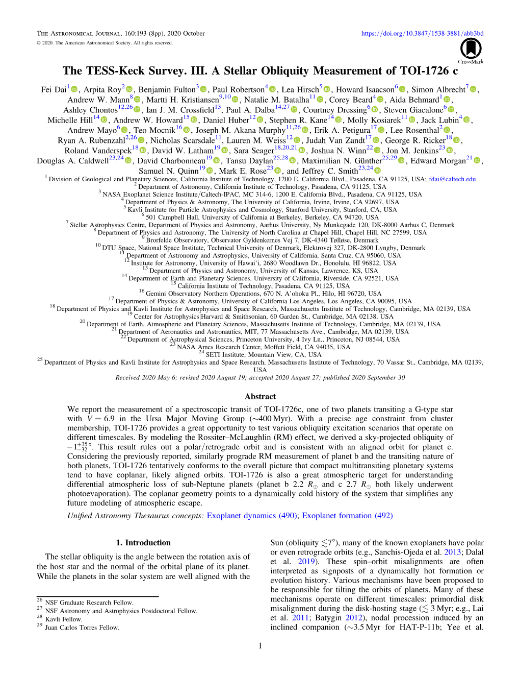 The TESS-Keck Survey. III. a Stellar Obliquity Measurement of TOI-1726 C