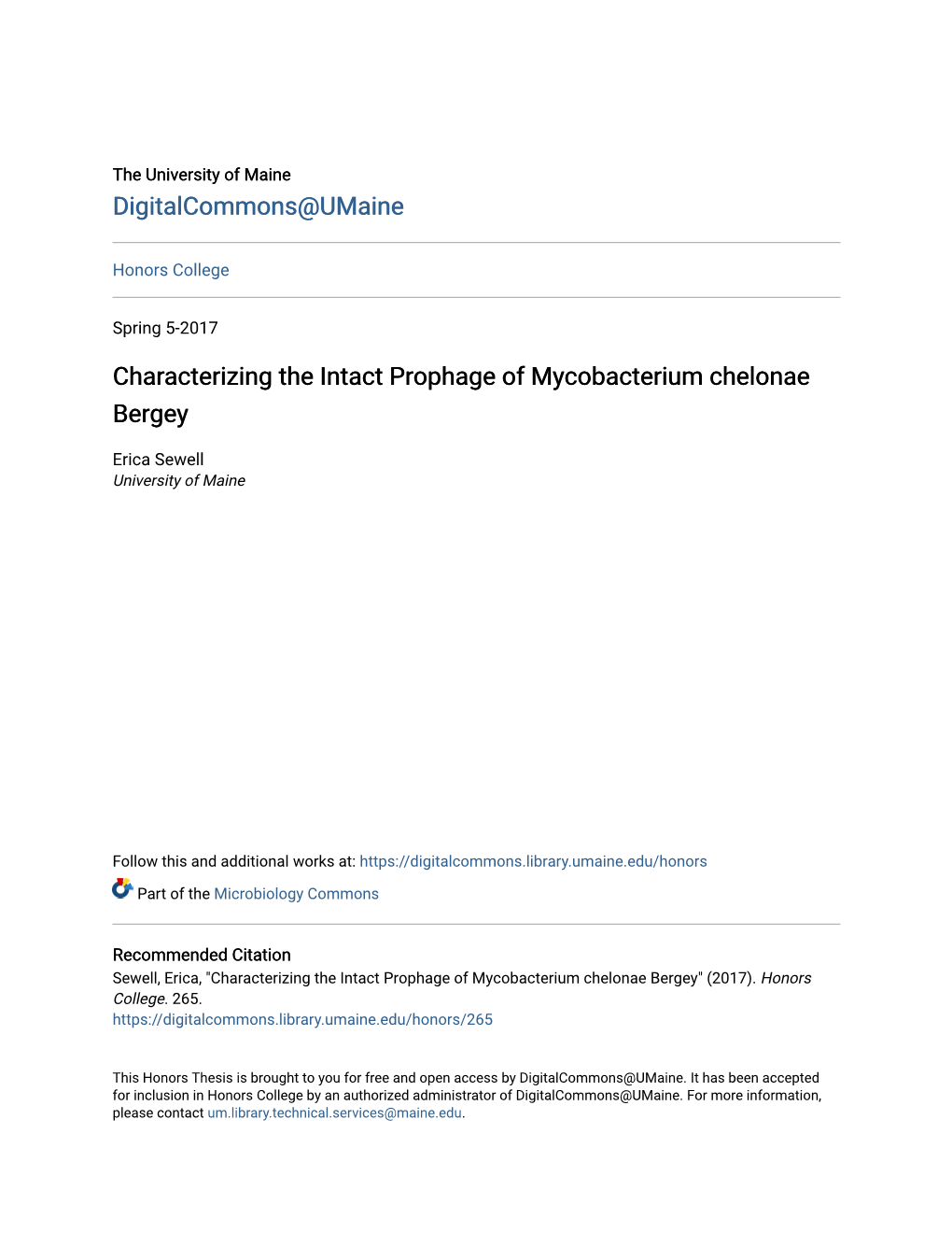 Characterizing the Intact Prophage of Mycobacterium Chelonae Bergey