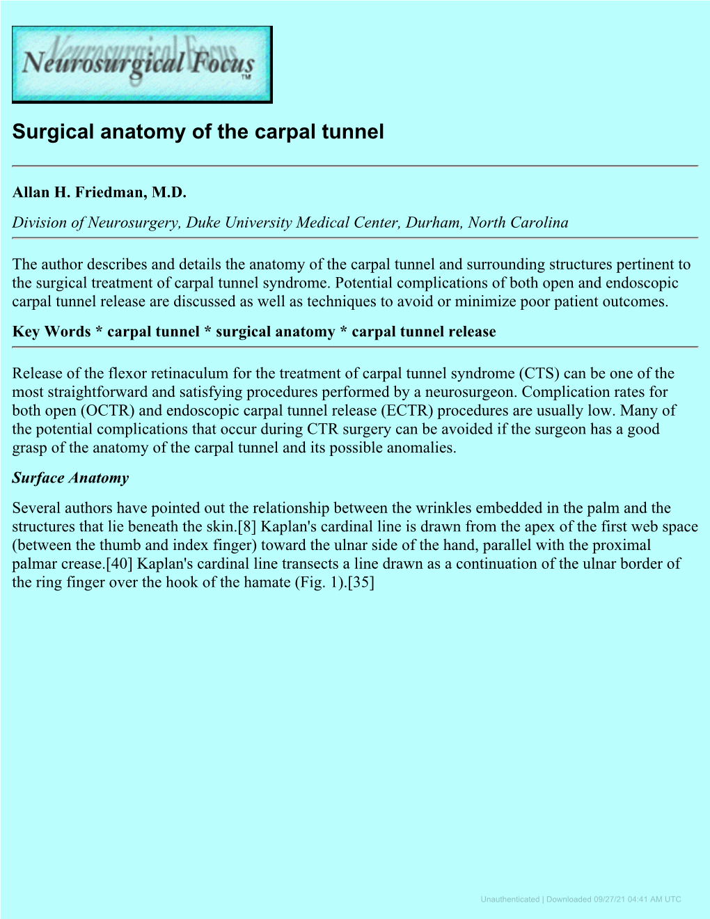 Surgical Anatomy of the Carpal Tunnel