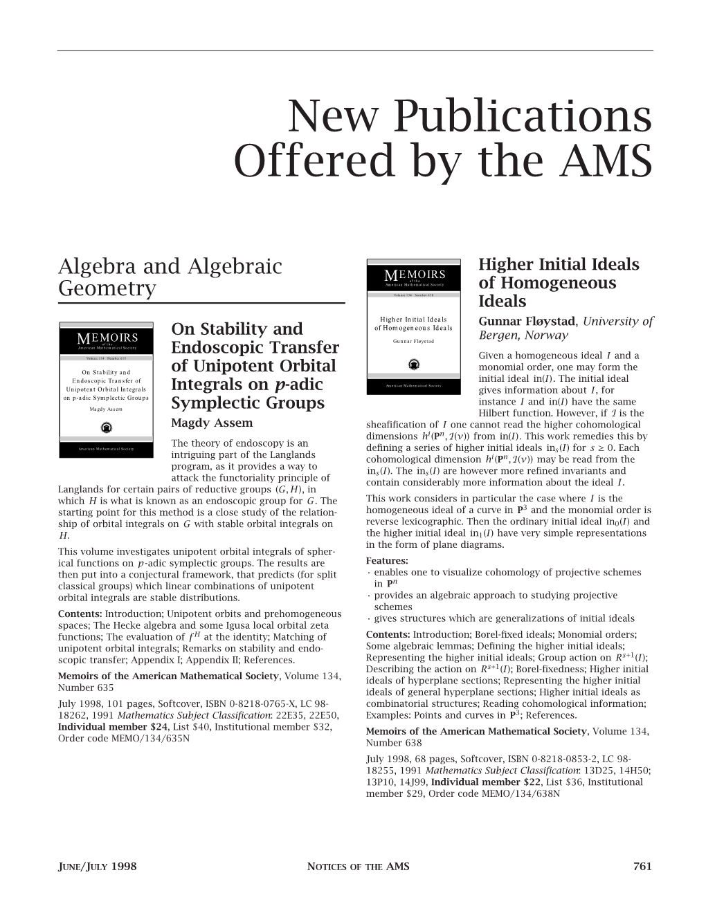 New Publications Offered by the AMS