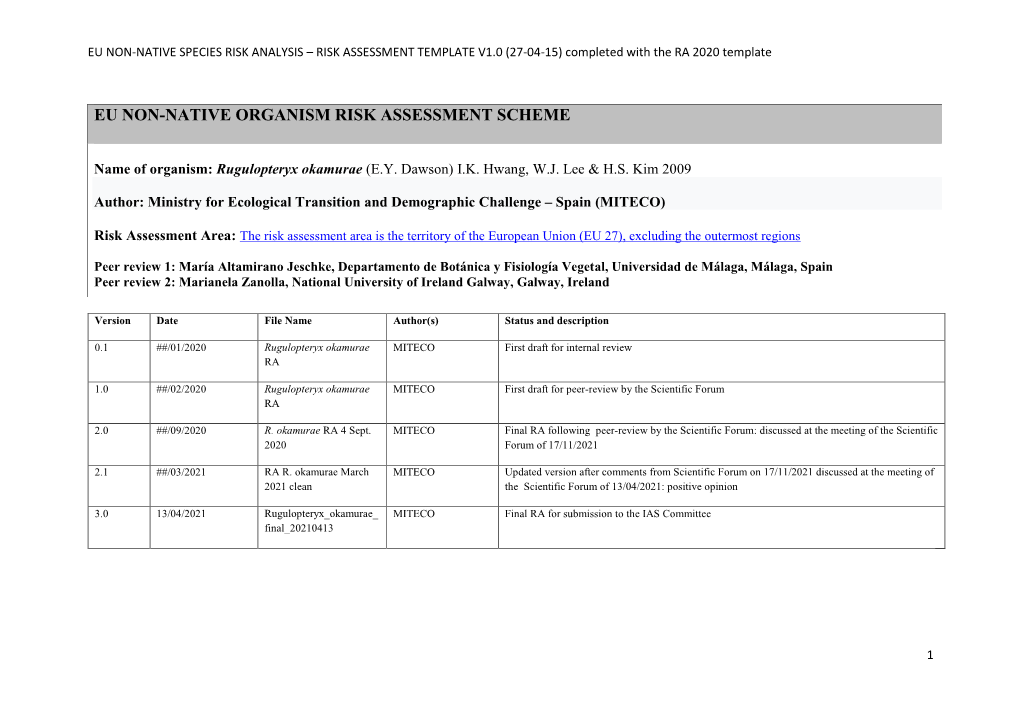 Eu Non-Native Organism Risk Assessment Scheme