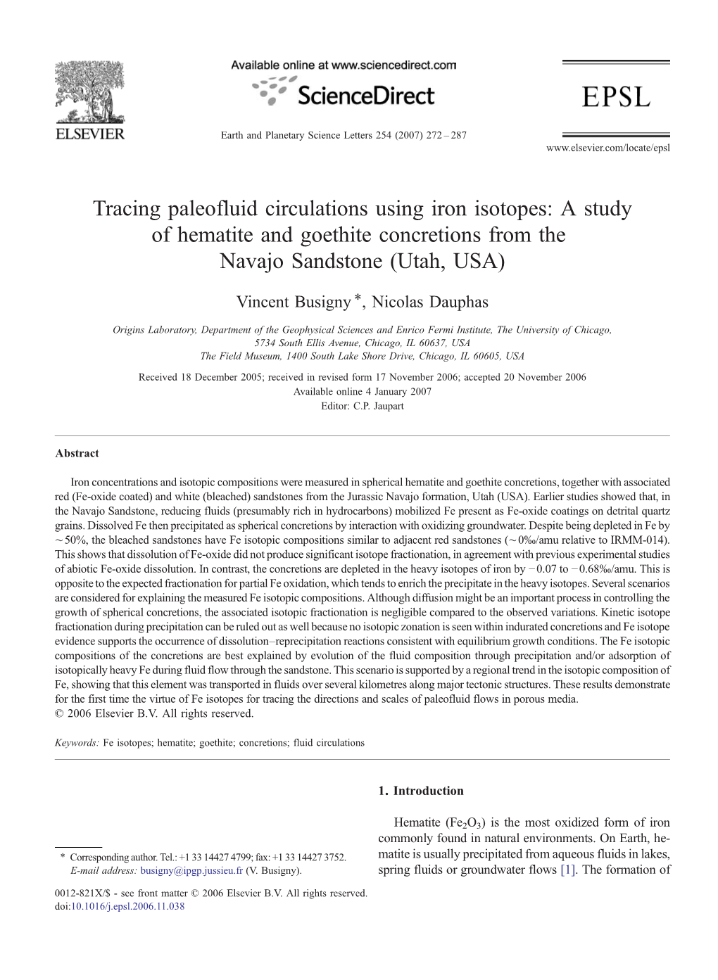 Tracing Paleofluid Circulations Using Iron Isotopes: a Study of Hematite