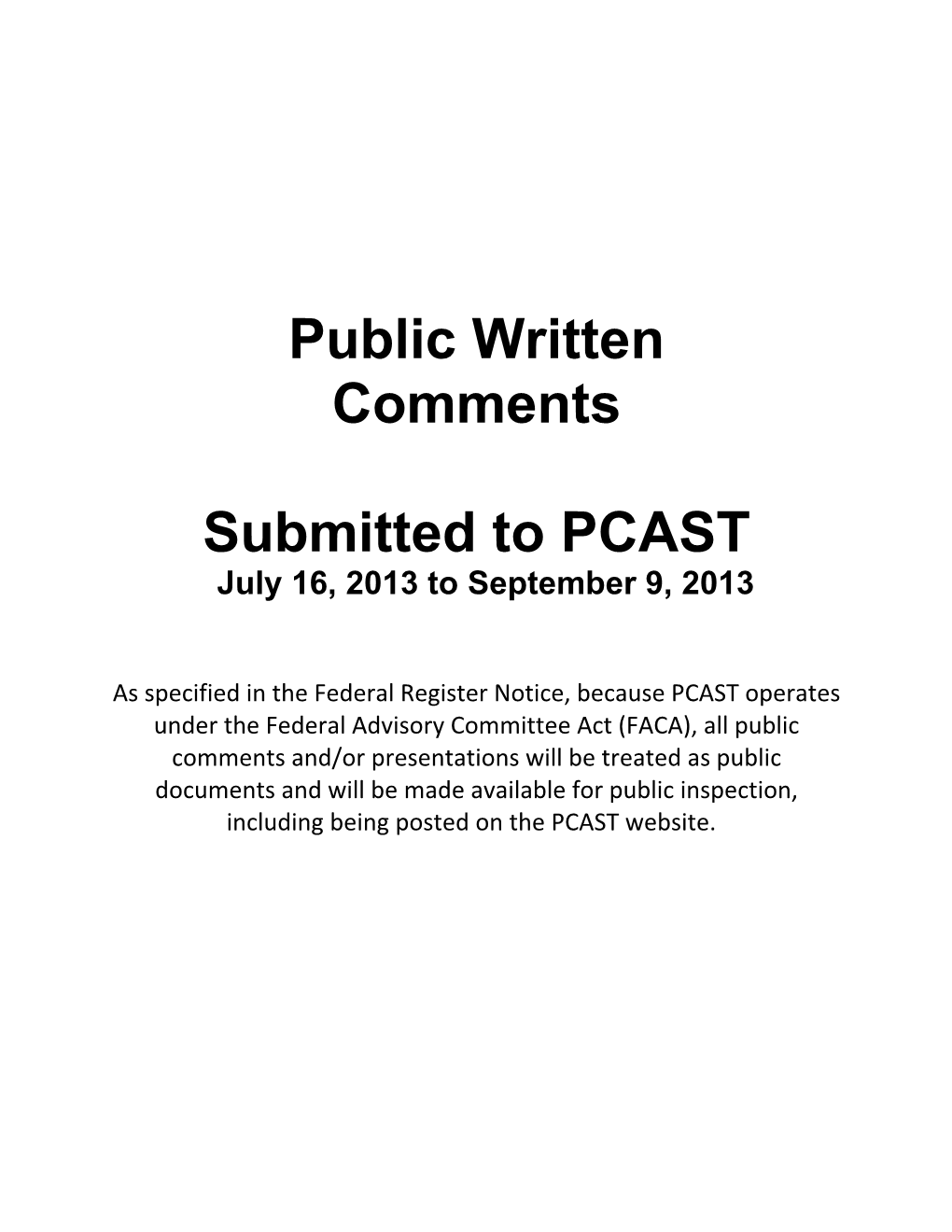 Public Written Comments Submitted to PCAST