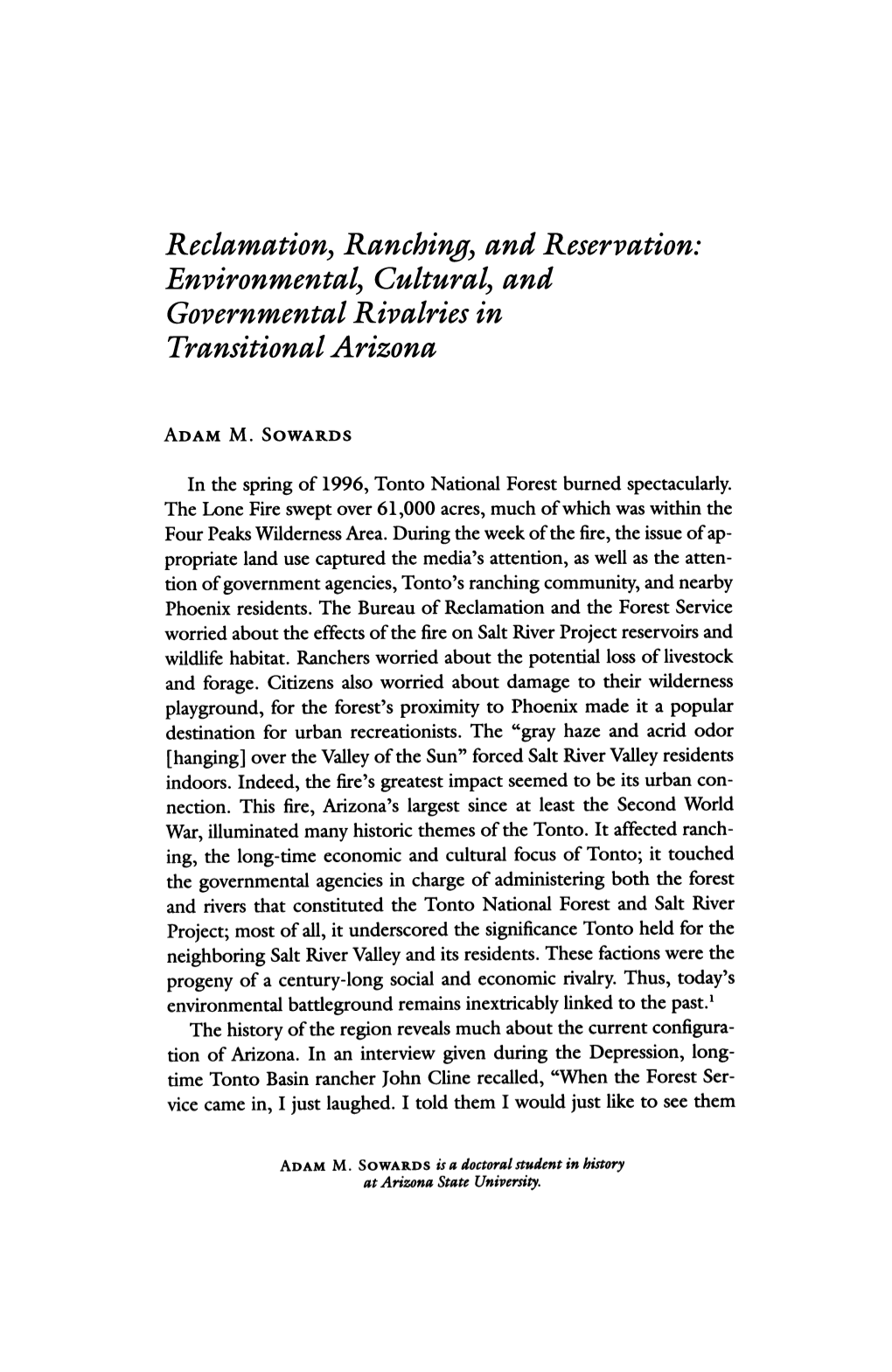 Reclamation, Ranching, and Reservation: Environmental