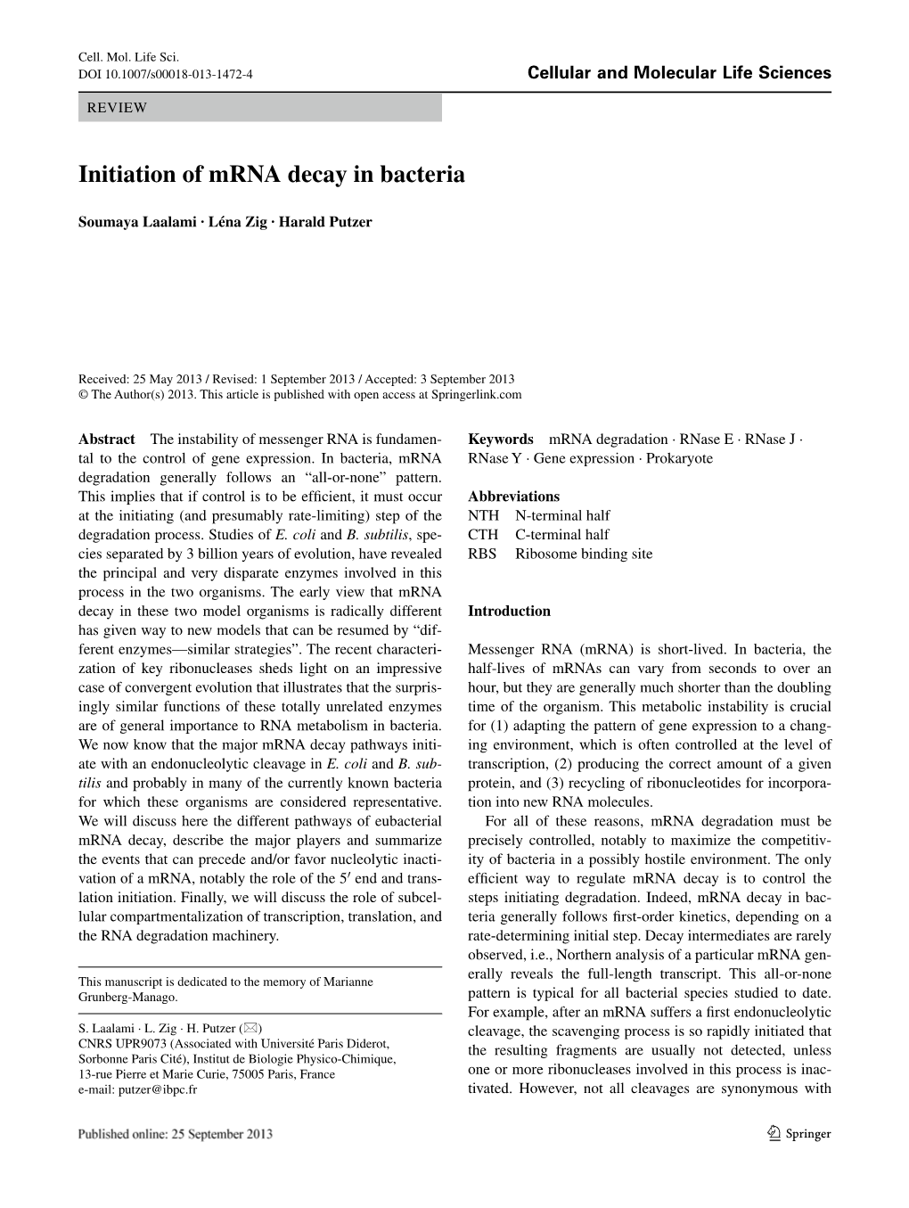 Initiation of Mrna Decay in Bacteria