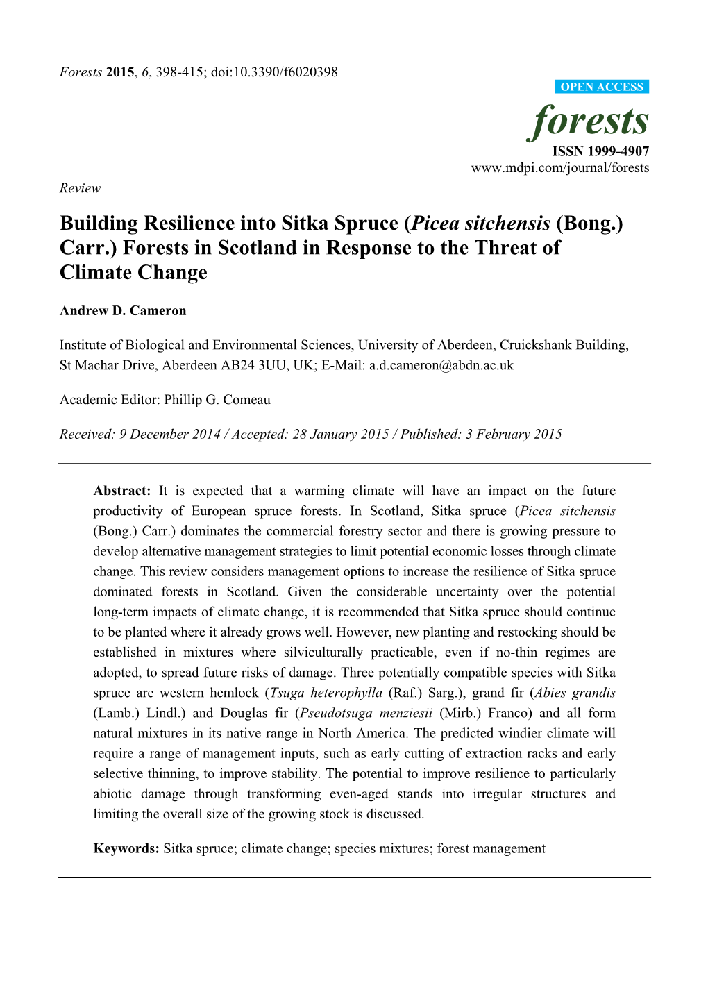 Building Resilience Into Sitka Spruce Forests in Scotland In