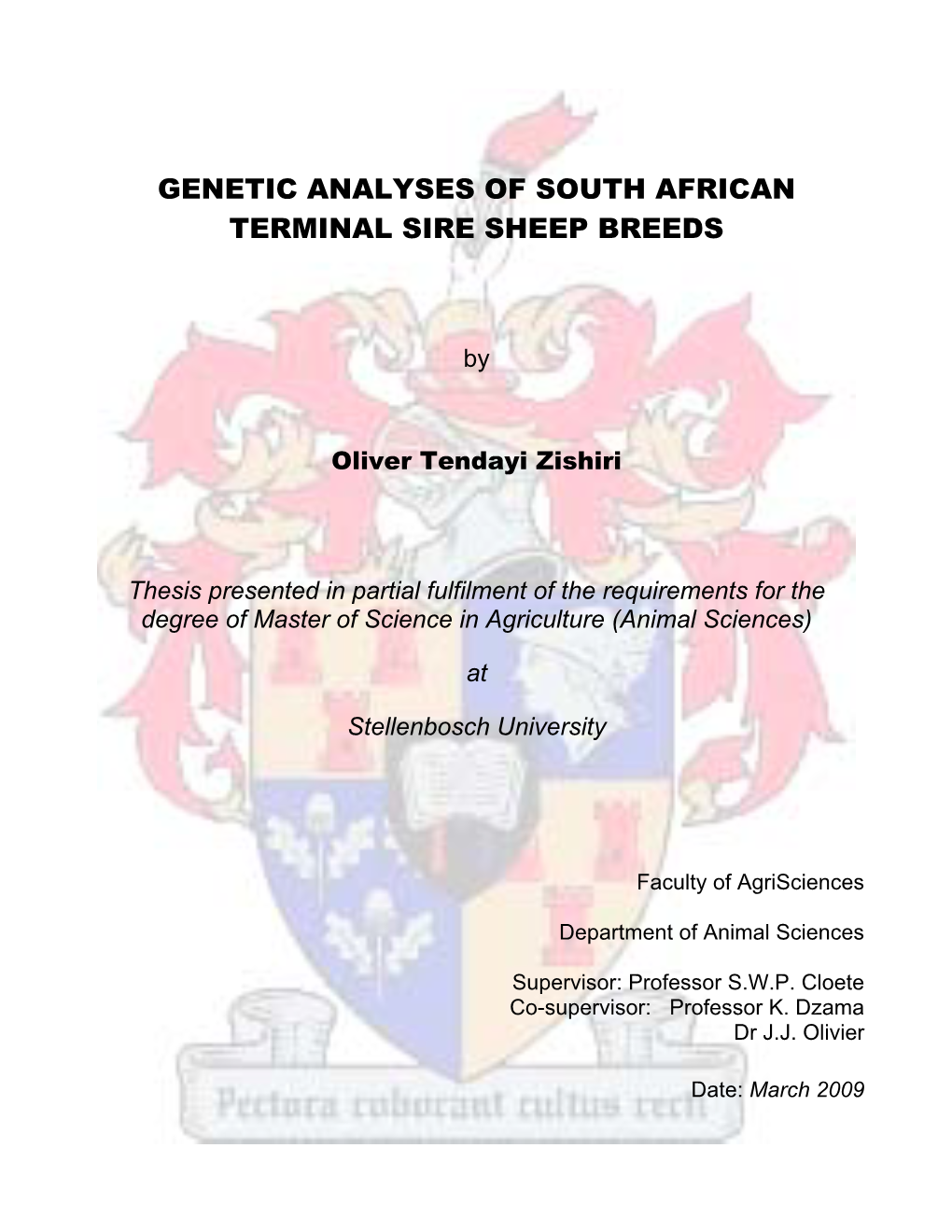 Genetic Analyses of South African Terminal Sire Sheep Breeds