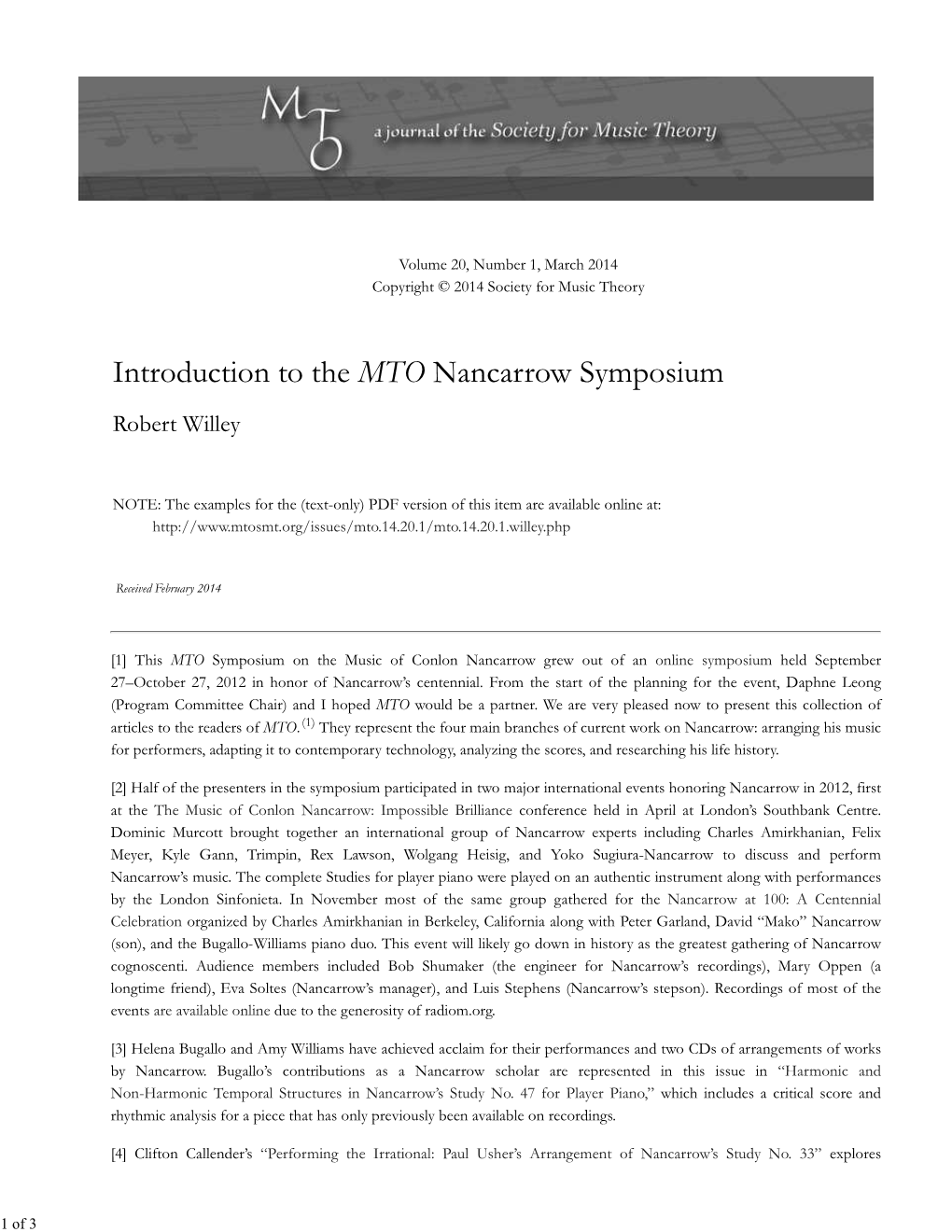 MTO 20.1: Willey, Nancarrow Introduction