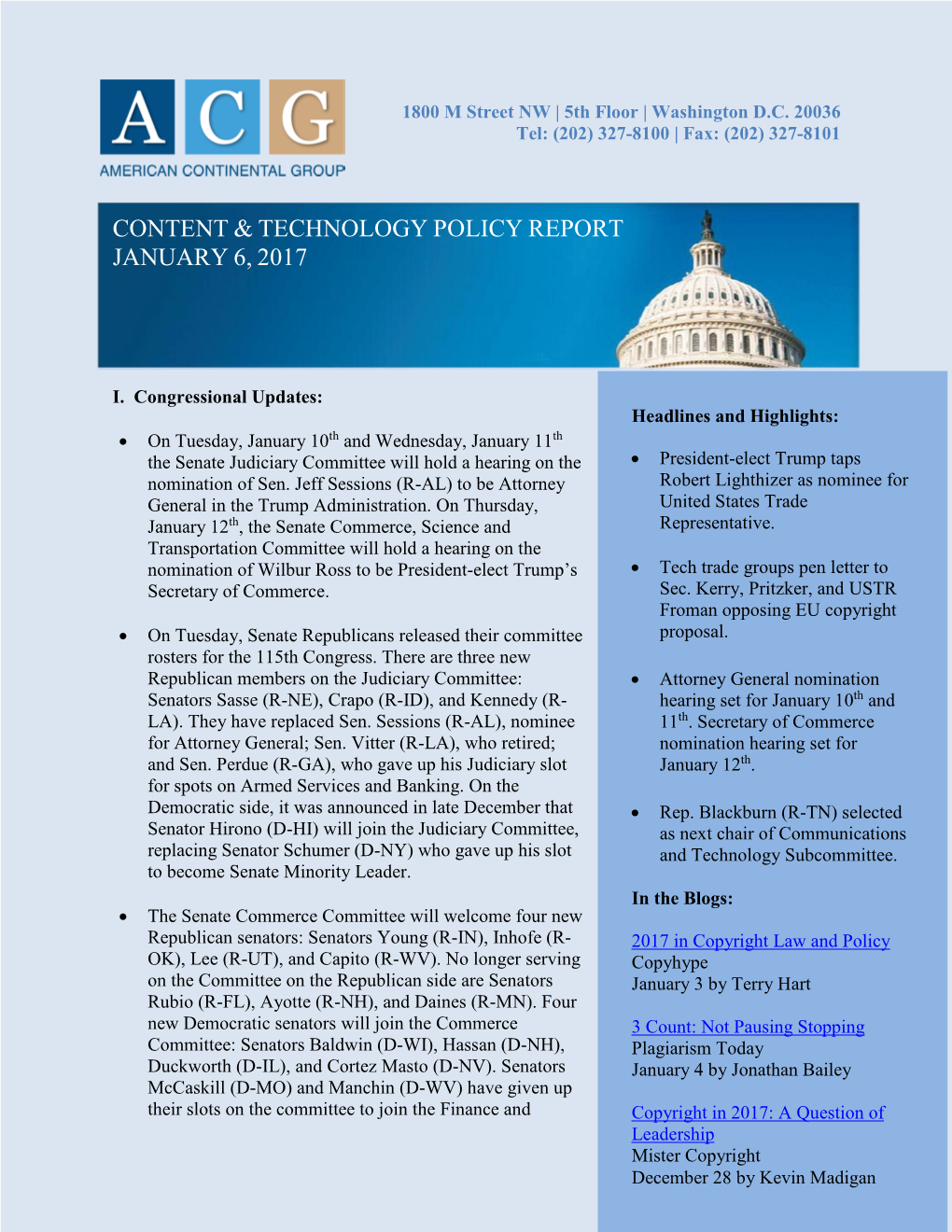 Content & Technology Policy Report January 6, 2017