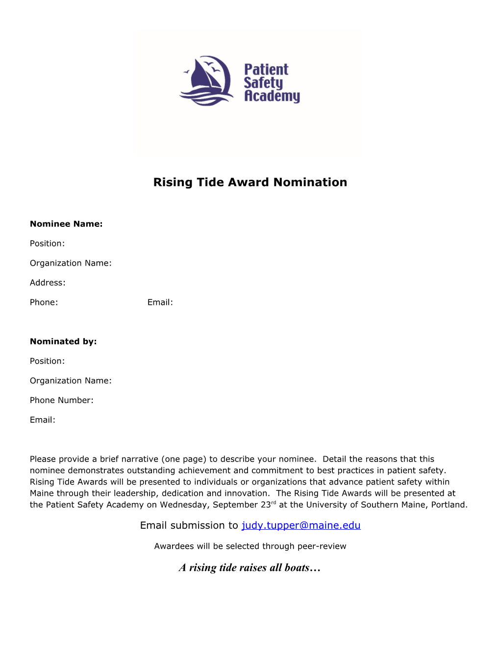 Rising Tide Award Nomination