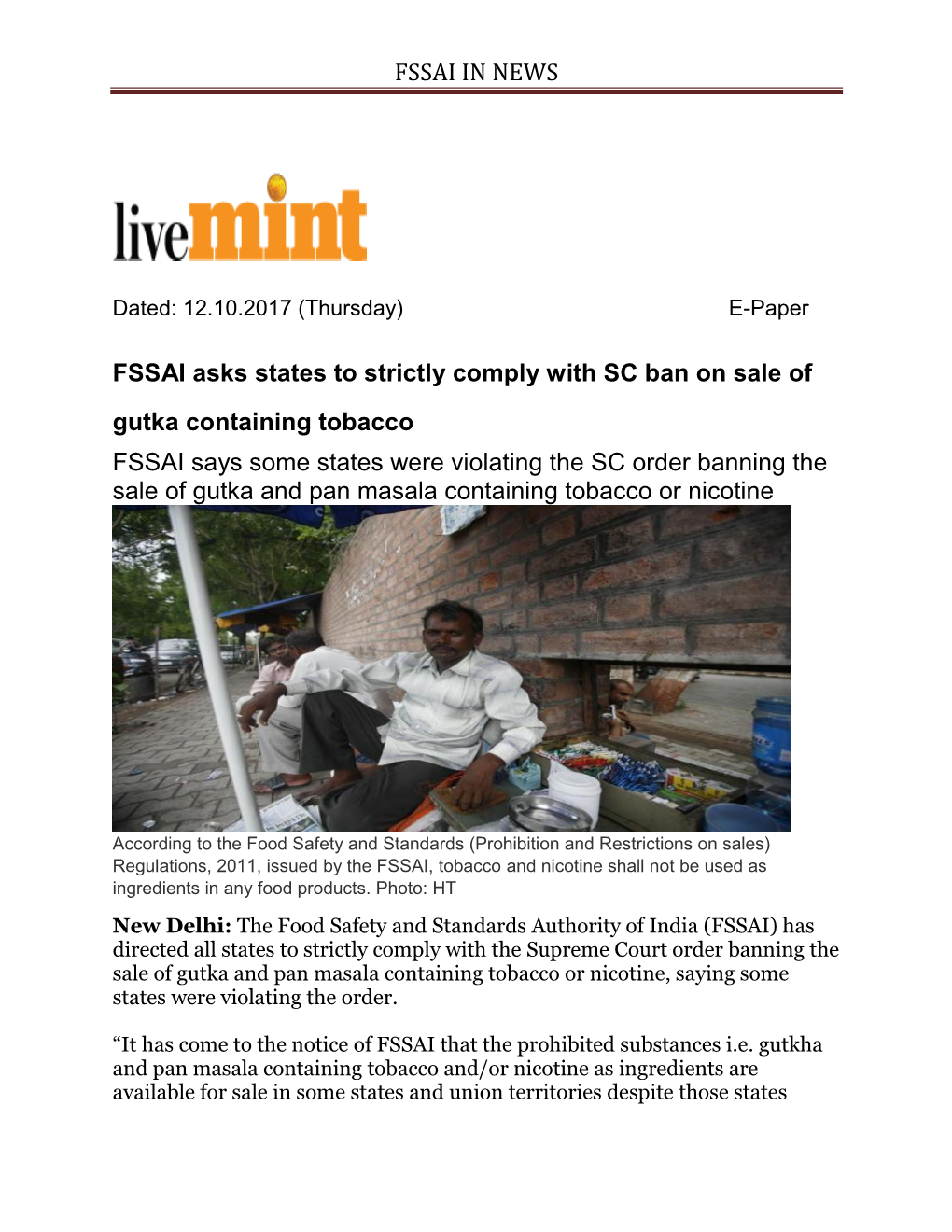 Fssai in News