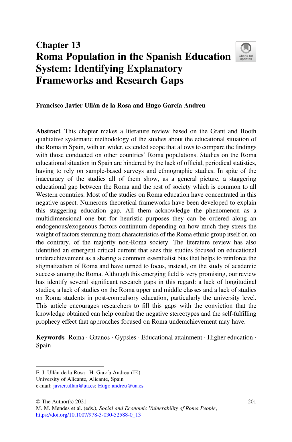 Roma Population in the Spanish Education System: Identifying Explanatory Frameworks and Research Gaps