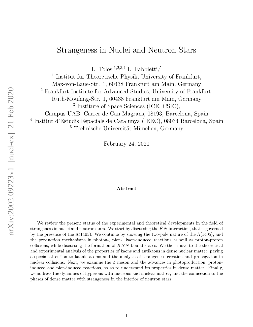 Strangeness in Nuclei and Neutron Stars Arxiv:2002.09223V1 [Nucl-Ex]