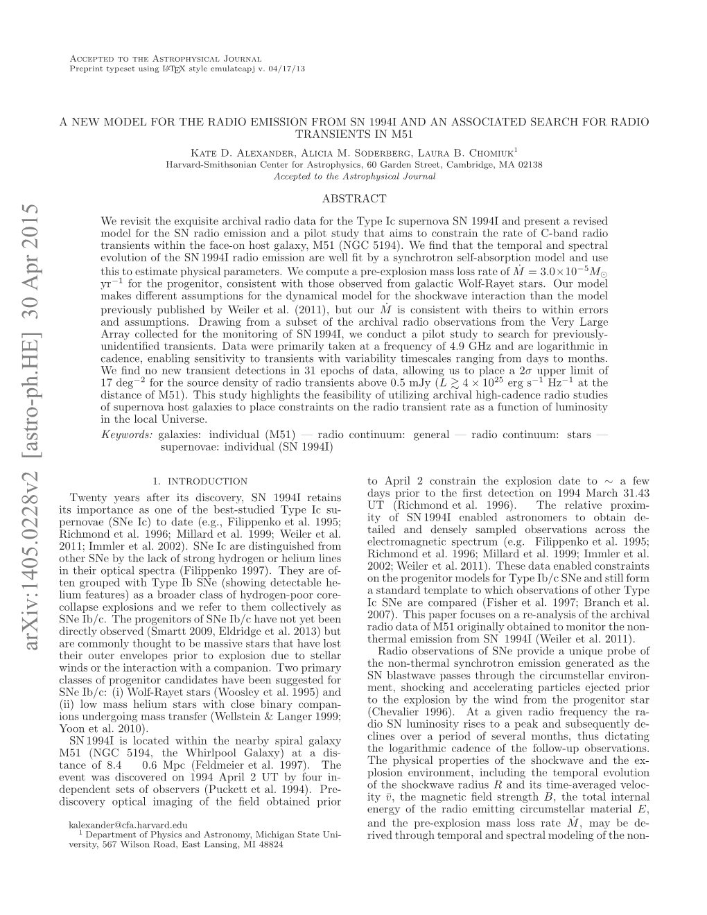 A New Model for the Radio Emission from SN 1994I and an Associated