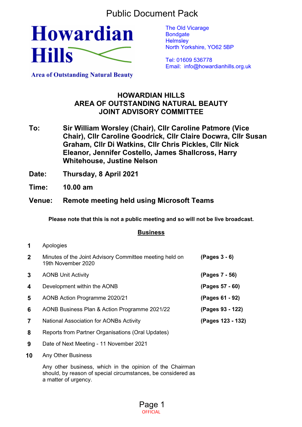 (Public Pack)Agenda Document for Howardian Hills AONB, 08/04/2021