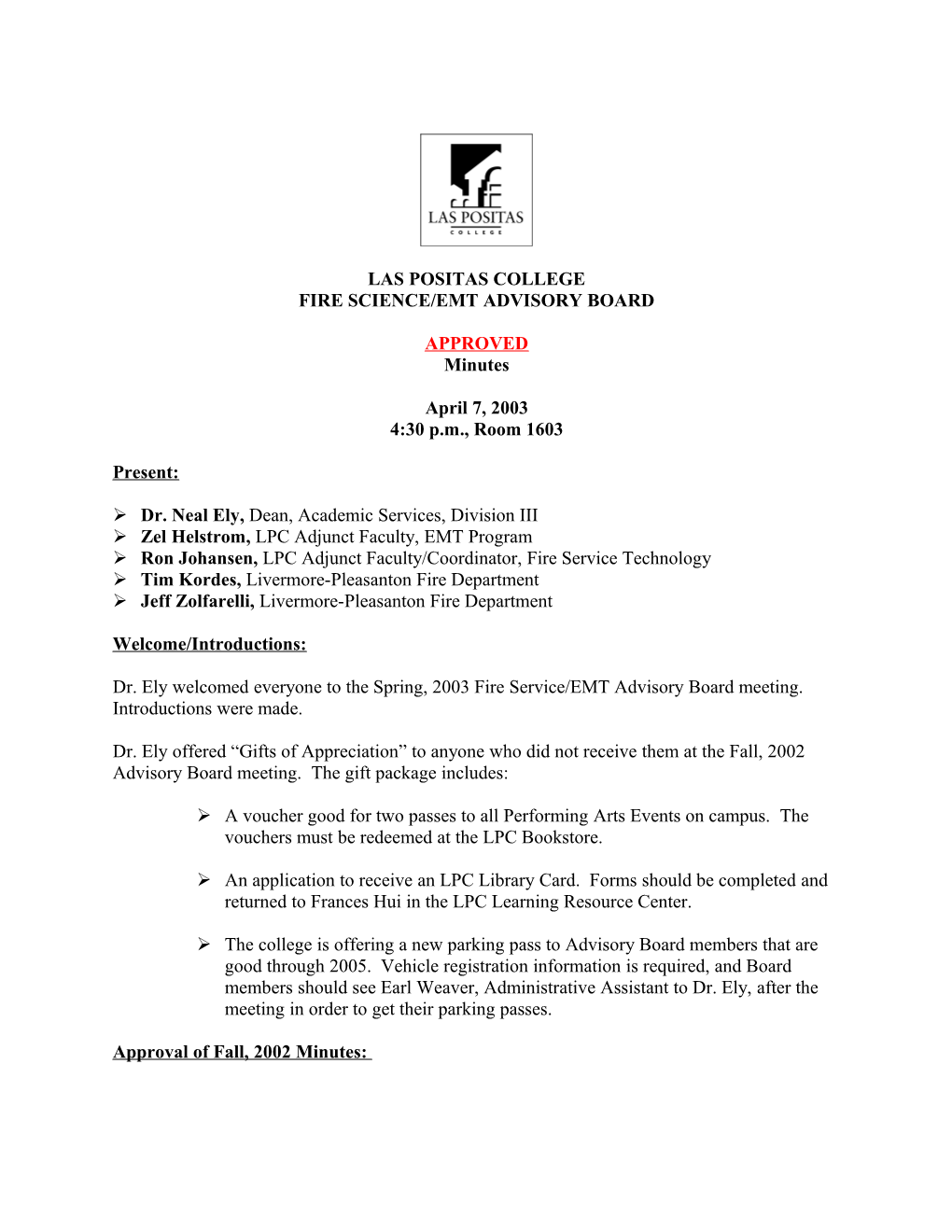 Fire Service Technology/EMT Advisory Board Meeting Minutes