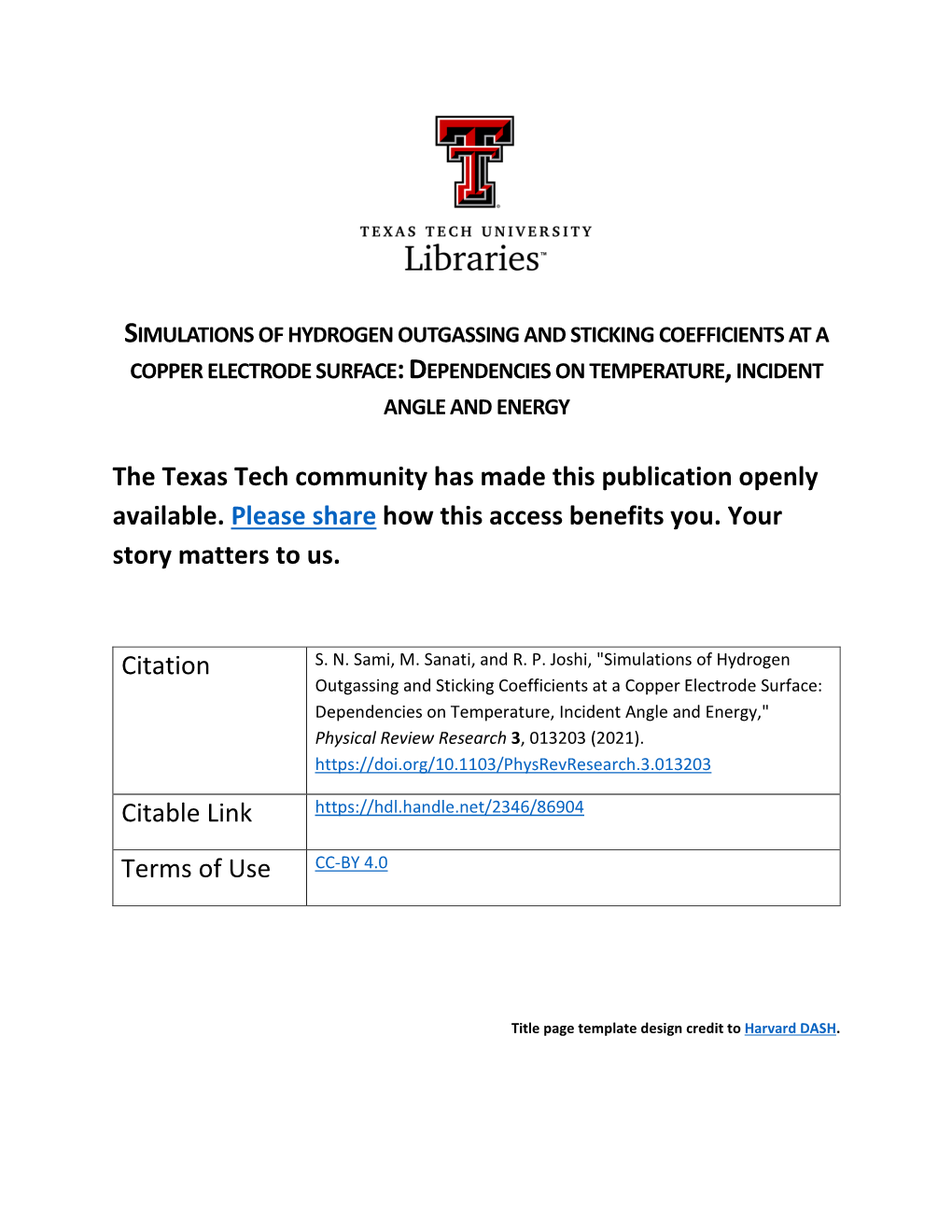 The Texas Tech Community Has Made This Publication Openly Available