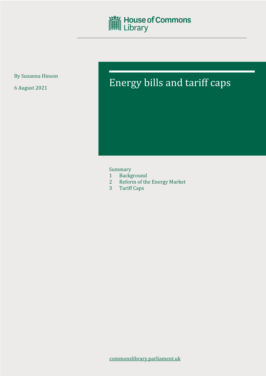 Energy Bills and Tariff Caps