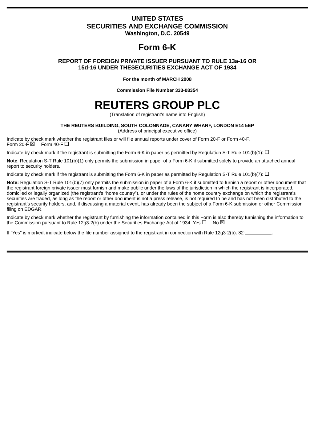 REUTERS GROUP PLC (Translation of Registrant’S Name Into English)