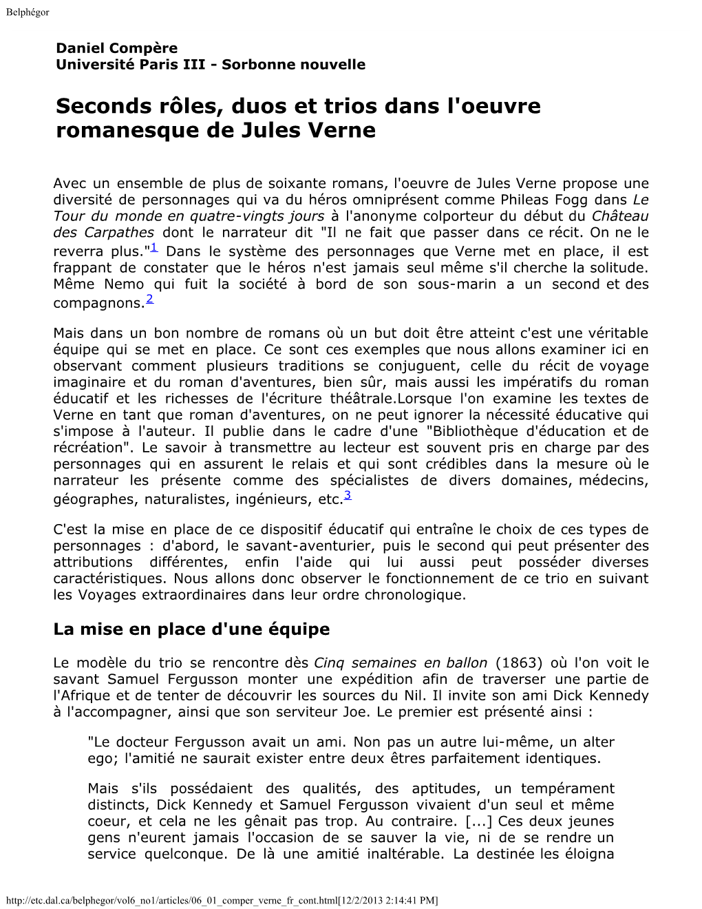 Seconds Rôles, Duos Et Trios Dans L'oeuvre Romanesque De Jules Verne