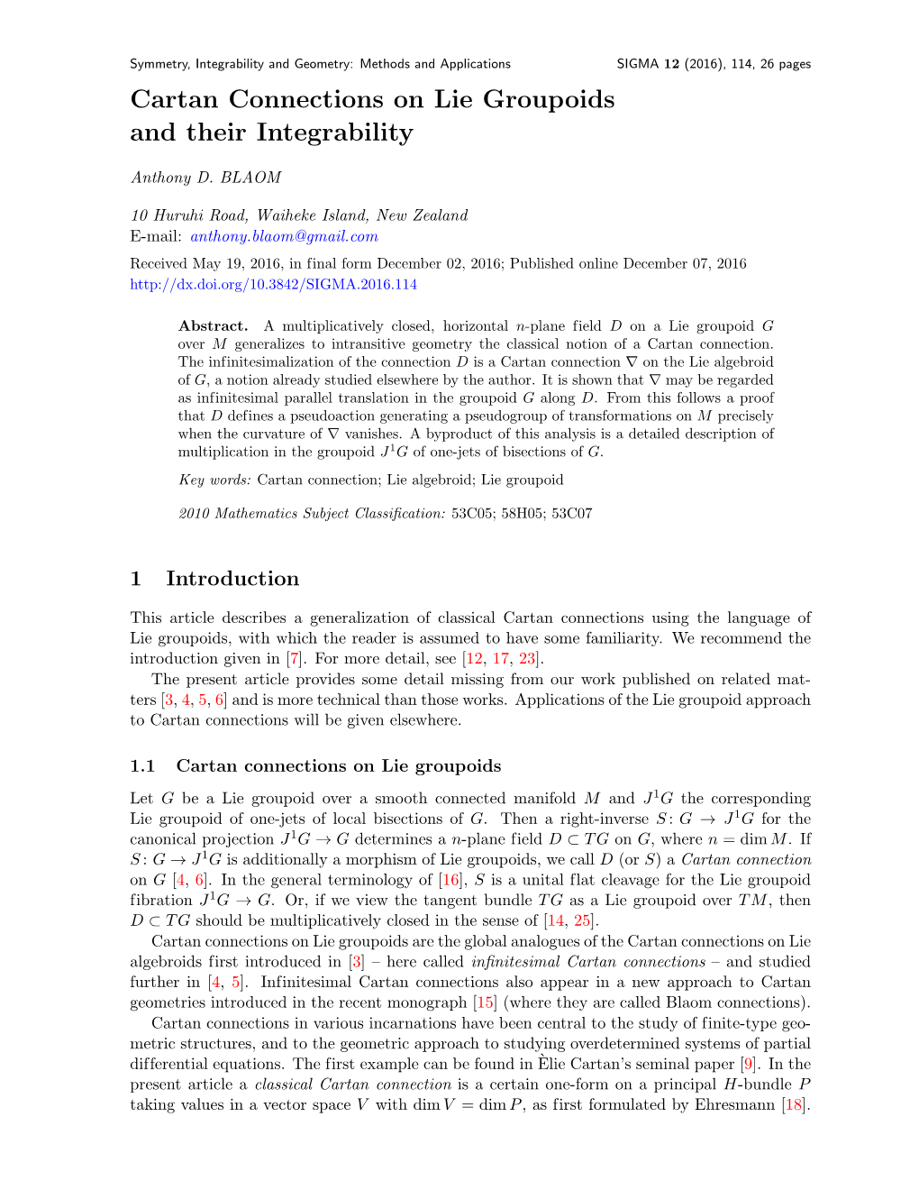 Cartan Connections on Lie Groupoids and Their Integrability