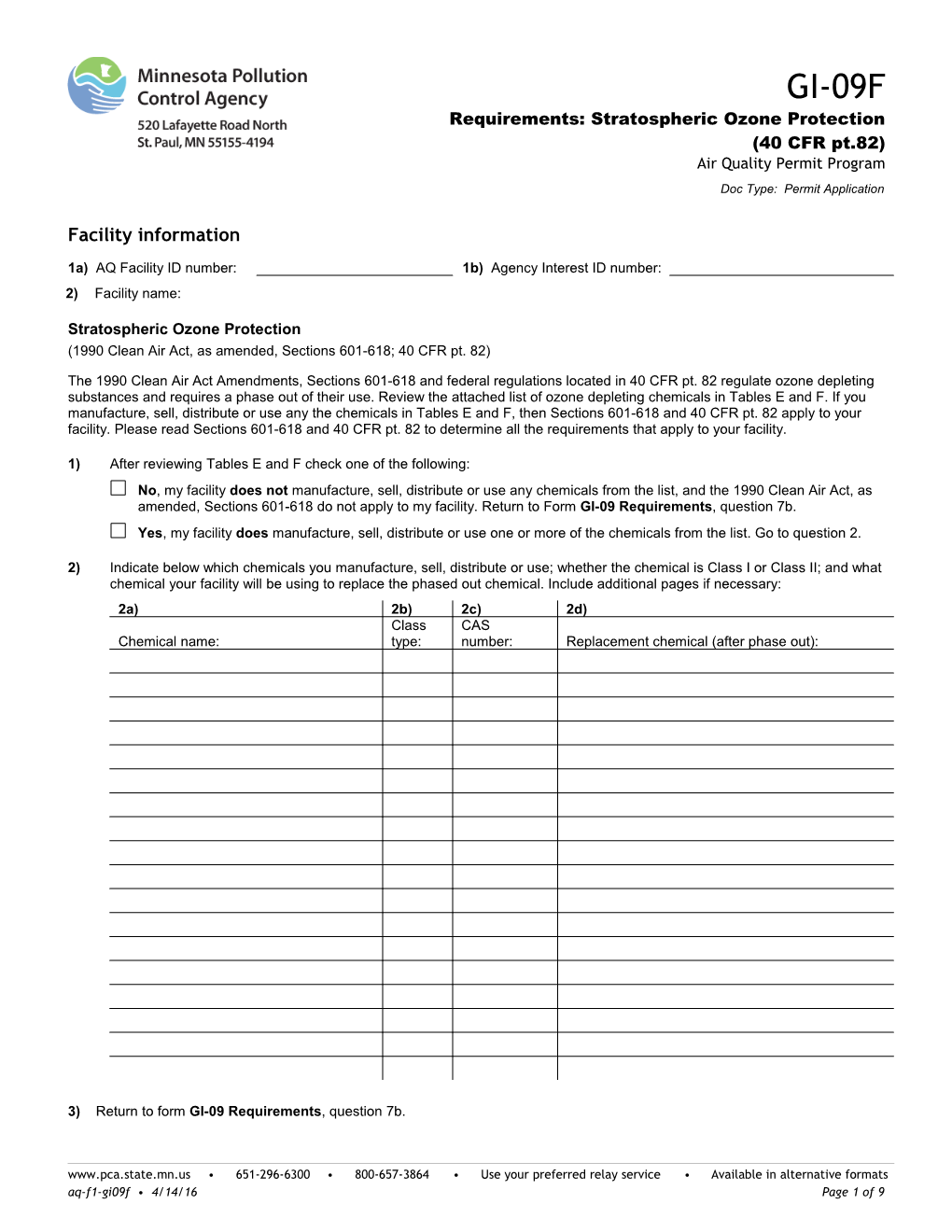 GI-09F Requirements: Stratospheric Ozone Protection