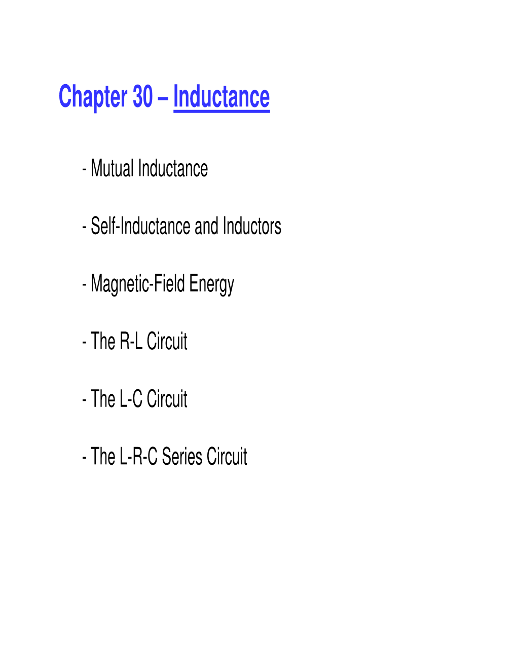 Chapter 30 – Inductance