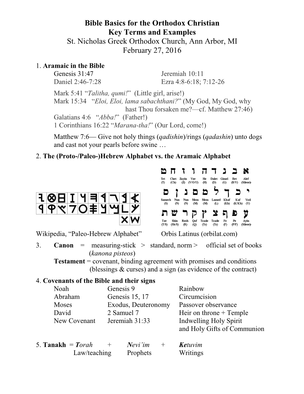 Bible Basics for Orthodox Christians Handout