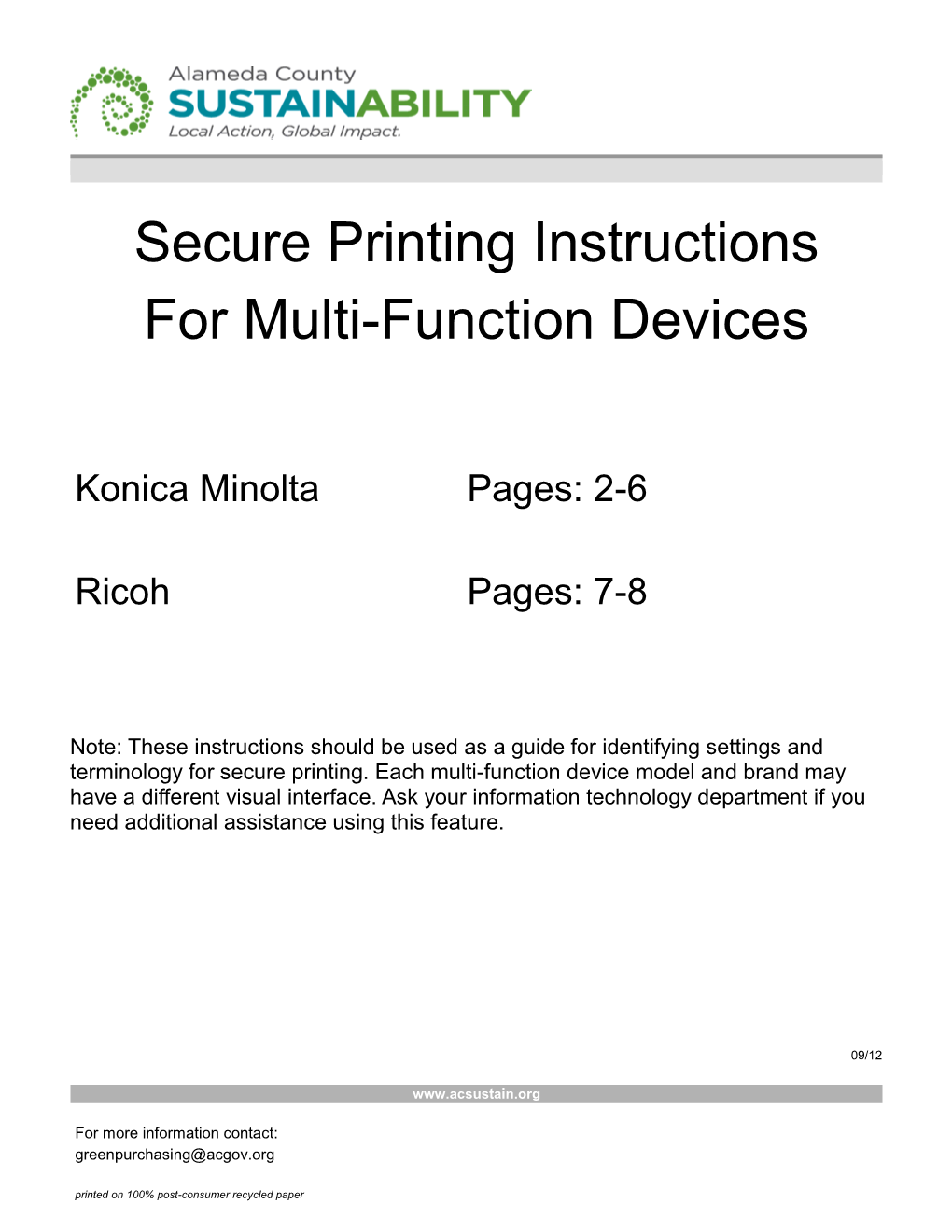 Secure Printing Instructions for Multi-Function Devices