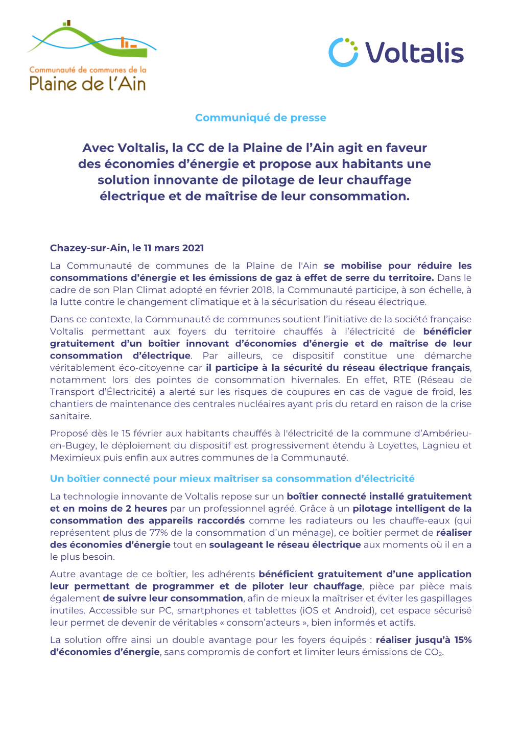 Avec Voltalis, La CC De La Plaine De L'ain Agit En Faveur Des Économies D'énergie Et Propose Aux Habitants Une Solution In