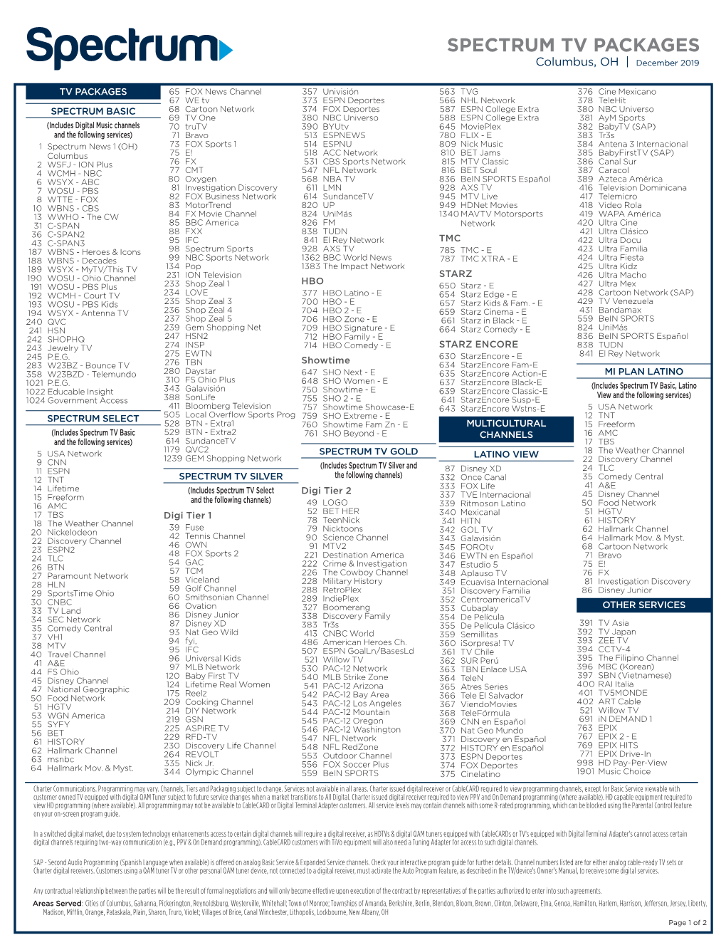 SPECTRUM TV PACKAGES Columbus, OH | December 2019