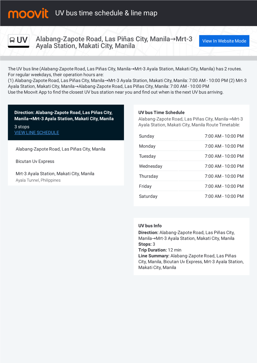 UV Bus Time Schedule & Line Route