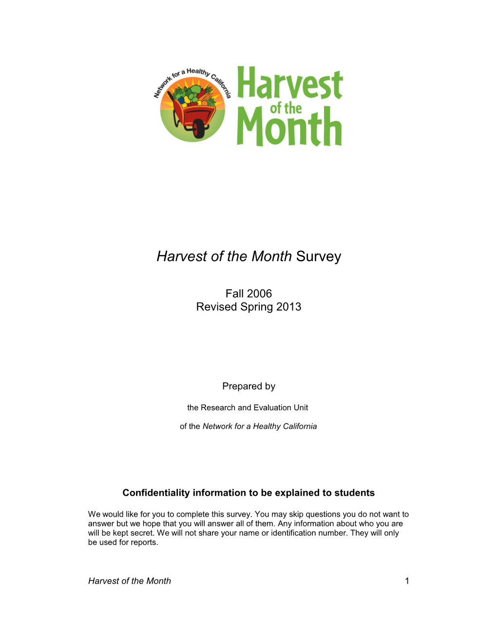 Harvest of the Month Survey