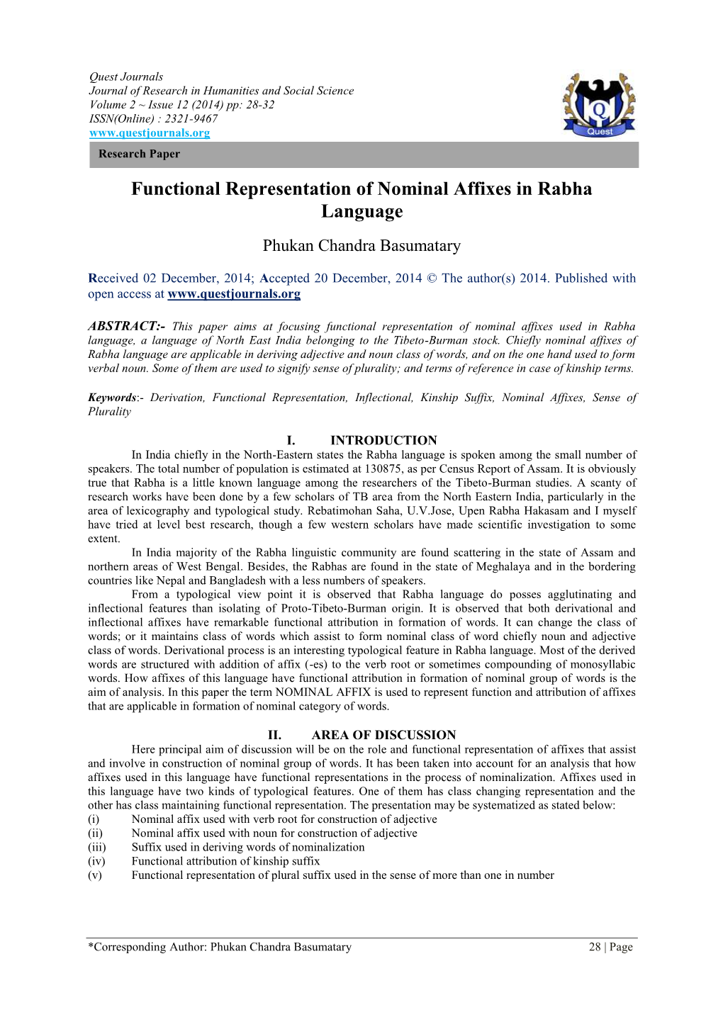 Functional Representation of Nominal Affixes in Rabha Language