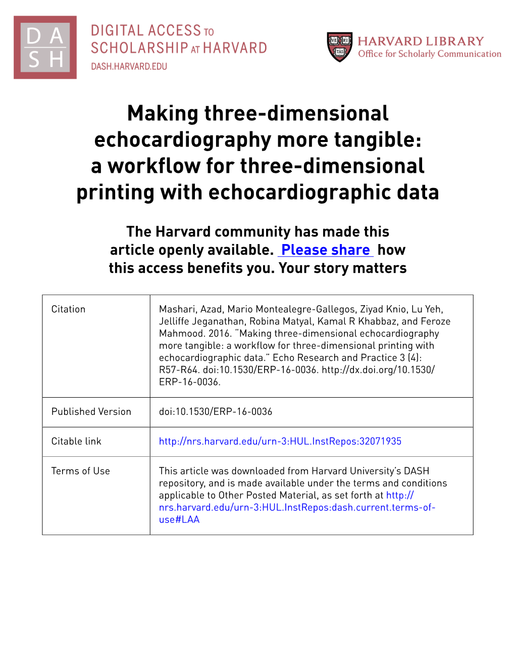 A Workflow for Three-Dimensional Printing with Echocardiographic Data