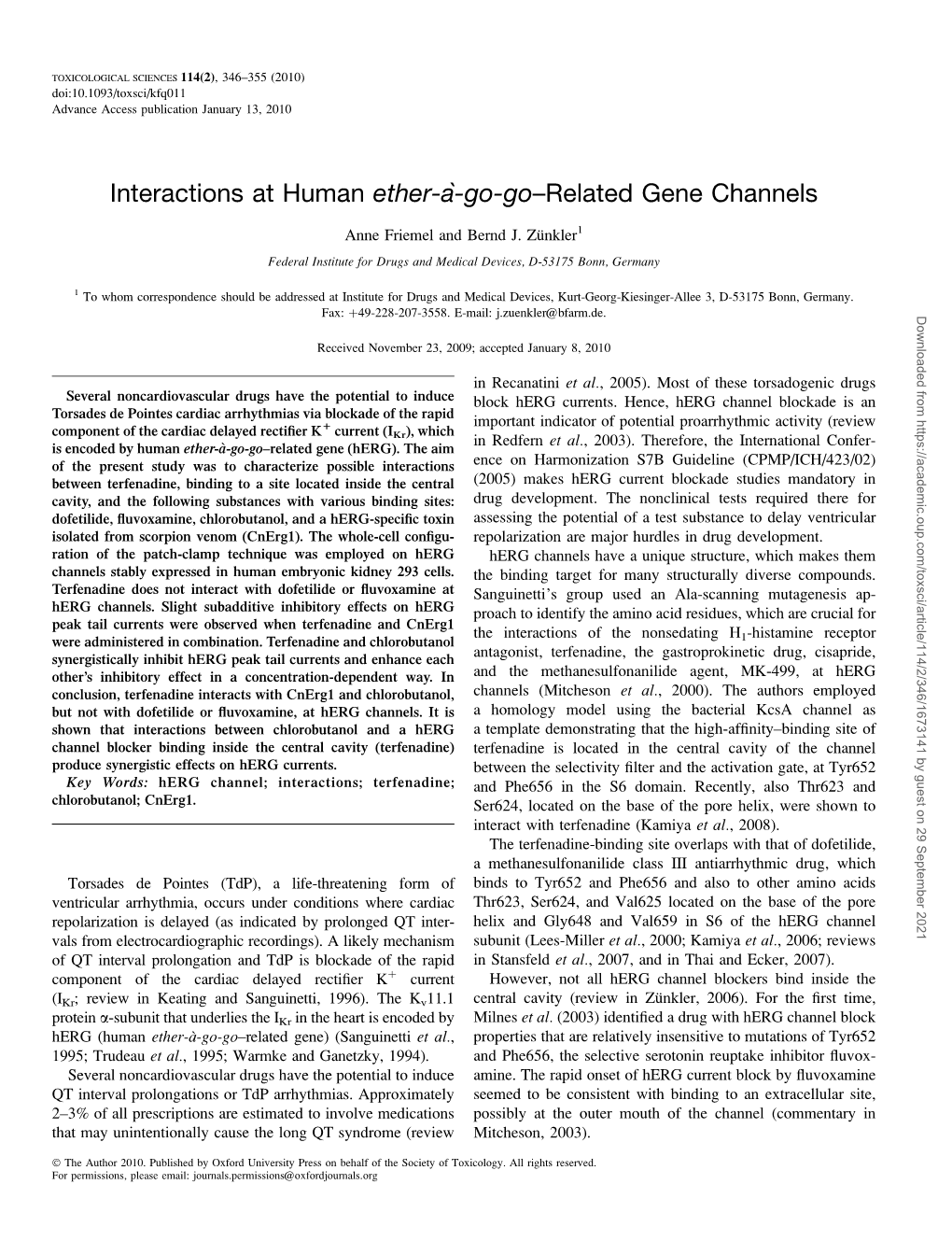 Interactions at Human Ether-A`-Go-Go–Related Gene Channels