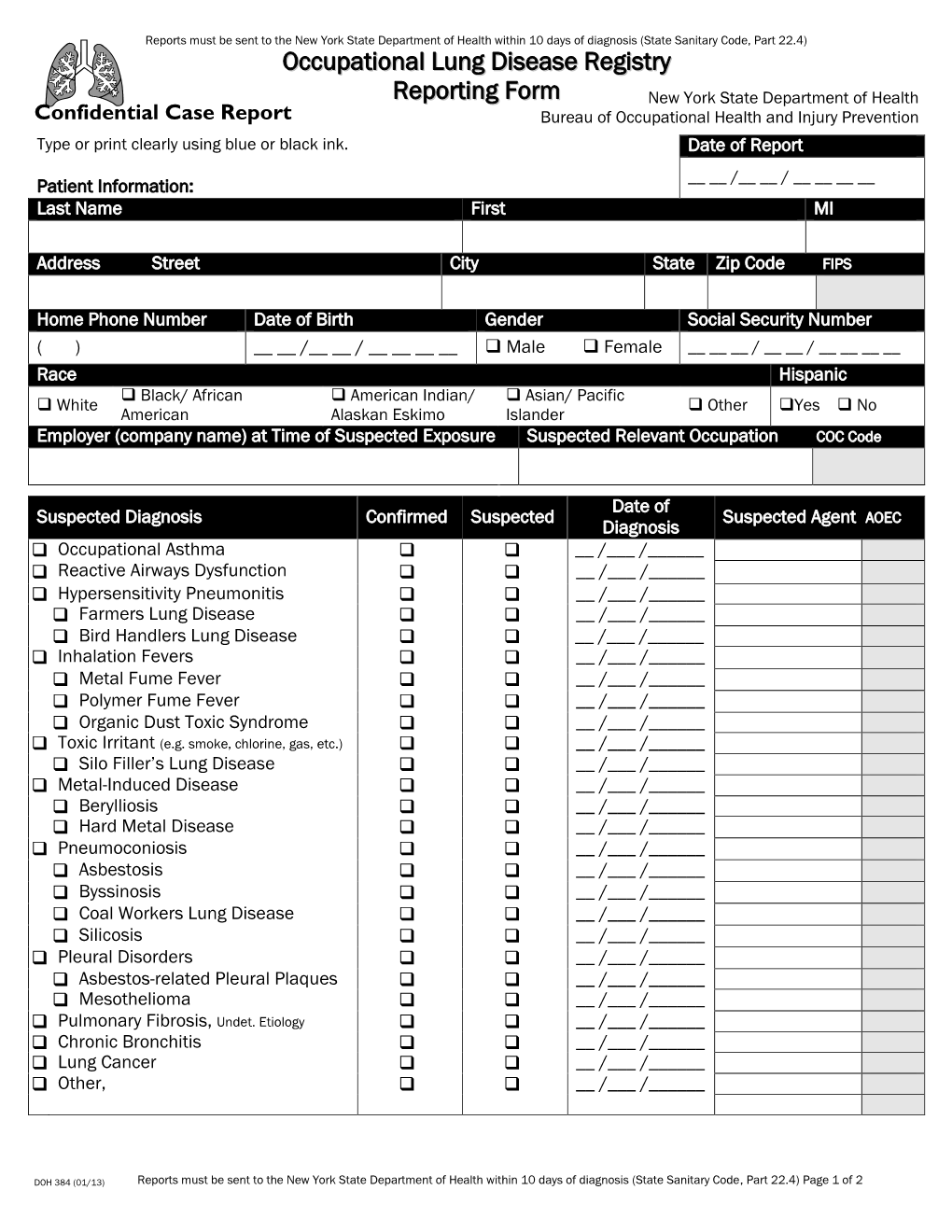 Occupational Lung Disease Physician Reporting Form