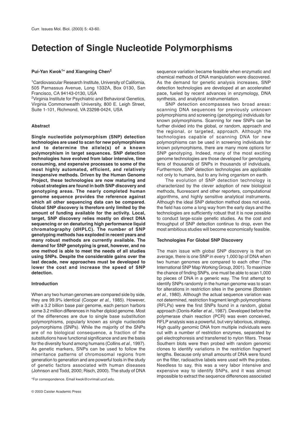 Detection of Single Nucleotide Polymorphisms 43